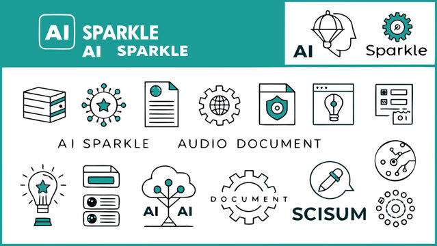 A futuristic illustration of various technology and science icons on a document related to AI and audio.