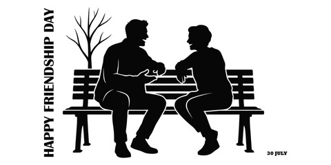 Friendship day silhouette two men chatting on a park bench © @Jony