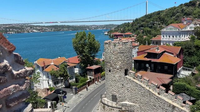 A view from the historic Anadolu Hisarı district in Beykoz, Istanbul, Turkey.