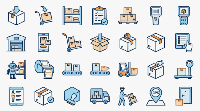 Warehouse and Logistics Process Icons Set
