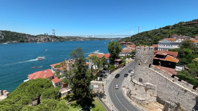 A view from the historic Anadolu Hisarı district in Beykoz, Istanbul, Turkey.
