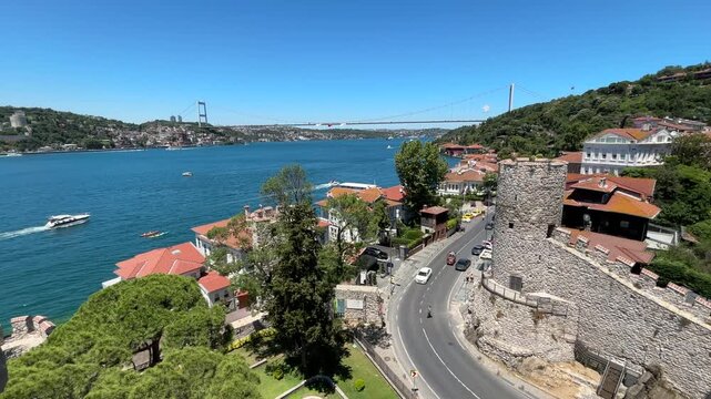 A view from the historic Anadolu Hisarı district in Beykoz, Istanbul, Turkey.