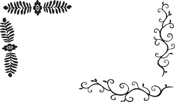 Ornate floral dividers and borders with leaves and flowers for vintage document decoration.