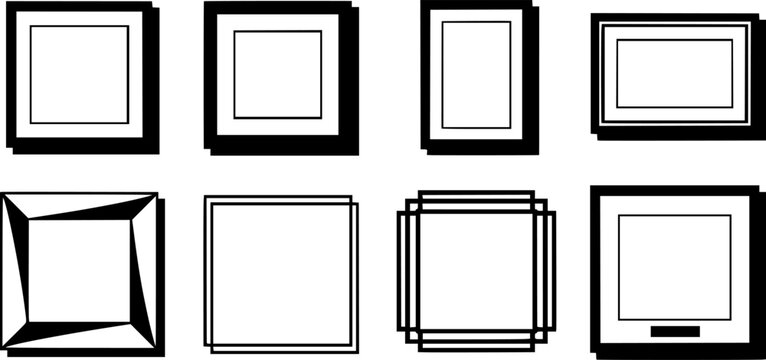 Photo frame. Wall picture different frames, modern square border with realistic shadows vector set. Minimal interior picture-frames mockups on transparent background. Photography borders