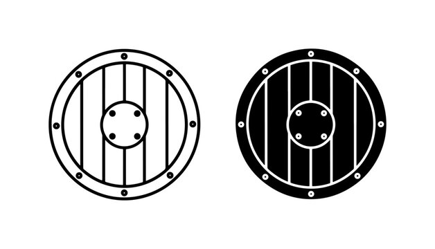 Viking Shield Vector Icons, Medieval Protection Symbol, Round Wooden Defense Gear