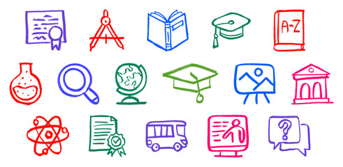 Fototapeta premium Education Icons Crayon Chalk Drawing Doodle Vector