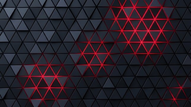 Geometric triangle pattern with neon red glow modern abstract design