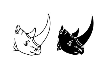 Rhino Head Vector Icons, Black and White Wildlife Silhouettes, African Animal Graphics © Redoy