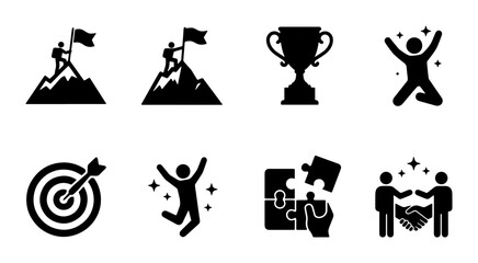 Obraz premium Achievement Icons: Success, Victory, Goals, Teamwork, Celebration, Puzzle, Trophy, Business