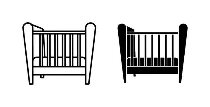 Baby Crib Vector Icons, Infant Bed Silhouette, Nursery Furniture Graphics, Newborn Sleep Space