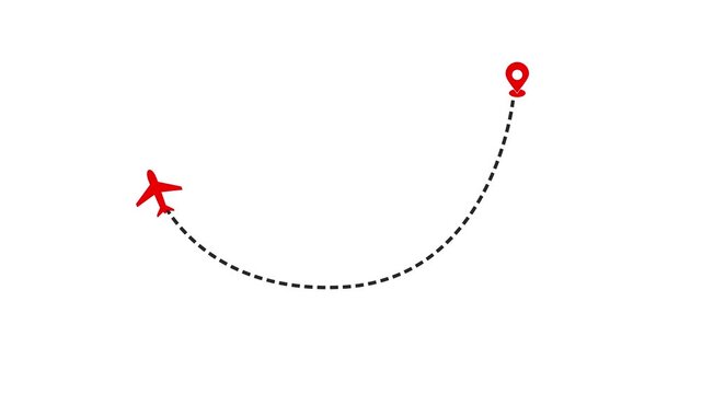 Plane route path animation on white background. Perfect for air route, air paths.