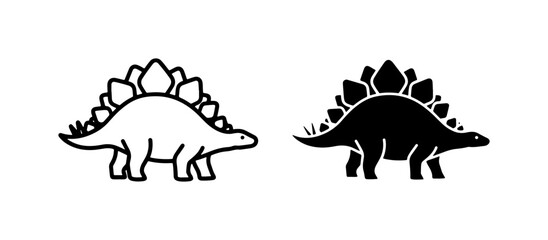 Stegosaurus Dinosaur Icons, Silhouette and Outline, Prehistoric Reptile Vector Art © Niloy