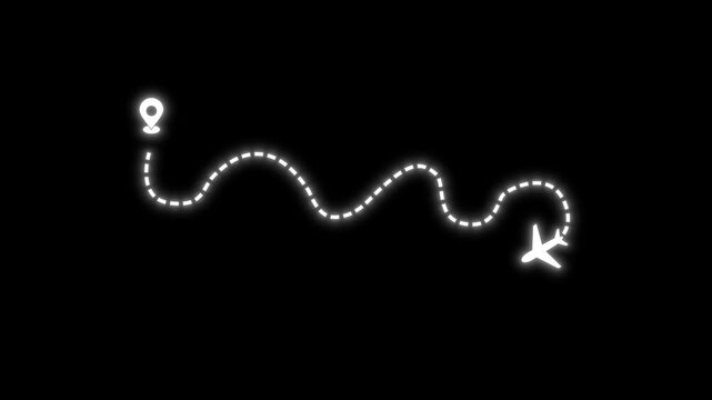 Glowing Plane route path animation on black background. Perfect for air route, air paths.