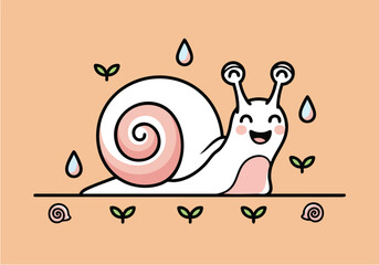 Cute cartoon snail with pink shell and smiling face © nathan