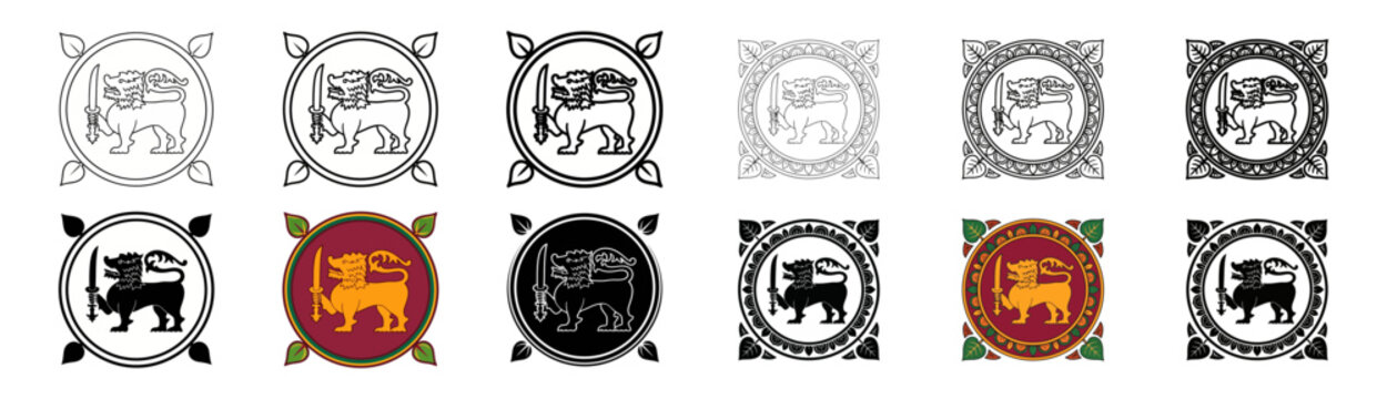 Sri lanka national emblem vector collection showing various artistic styles and detailed ornamental border designs