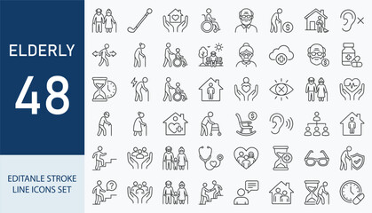 Elderly icon set. Editable line icons. Vector illustration. © Sifat