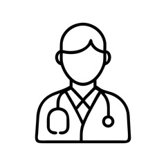 Fototapeta premium Doctor icon with stethoscope around neck - Minimalist black and white vector icon of a doctor wearing a stethoscope, clean and professional design.