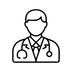Fototapeta premium Doctor icon with stethoscope standing professionally - Minimalist vector icon of a doctor in a coat holding a stethoscope, clean and modern design.