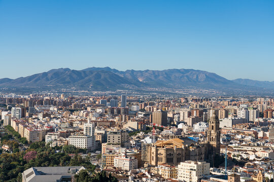 Rooftop skyline view of Malaga architecture. Spain