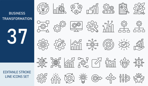 Business Transformation icon set. Editable line icons. Vector illustration.