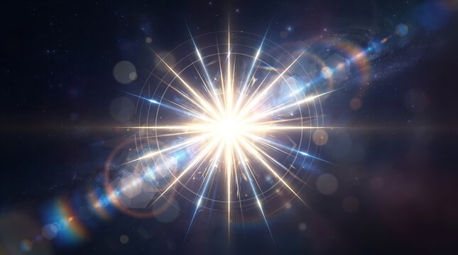 Bright white star burst with colorful lens flare effect