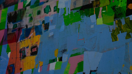 Fototapeta premium Abstract Painting Detail with Powder Blue Field and Green Foliage Fragments
