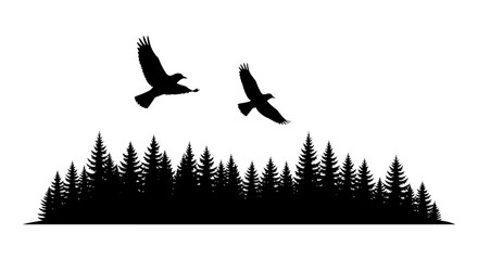 Birds Flying Over Forest Silhouette avian flight © Sakib