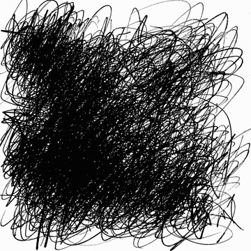 Abstract chaotic black scribble doodle on white.