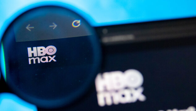HBO Max logo on screen. Streaming service interface. Entertainment technology.