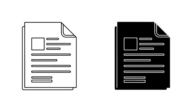 Document Icons, Paper Sheets, Vector Graphics, Black and White, Business Forms