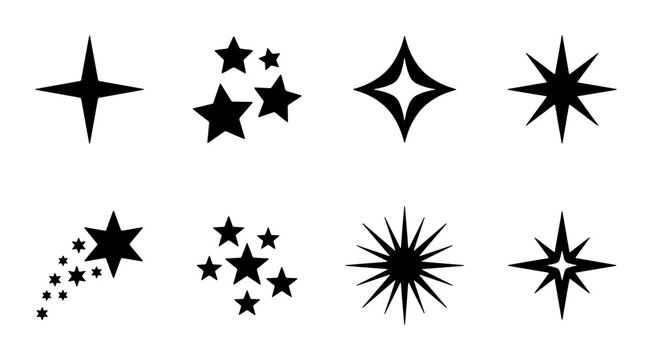 Sparkle Icons, Starburst Graphics, Glitter Symbols, Festive Star Shapes, Celebration Elements