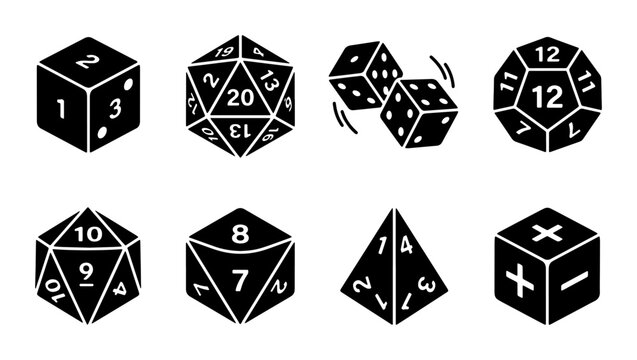 Polyhedral Dice Set, Game Dice Icons, Tabletop RPG Dice, D4 D6 D8 D10 D12 D20