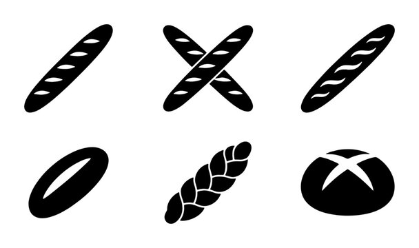 Bakery Icons: Baguette, Challah, Round Loaf, Oval Bread Vector Graphics for Food Businesses