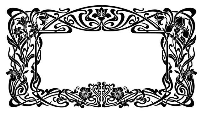 Art Nouveau Floral Frame Decorative Border Design Black White