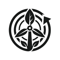 Sustainable wind turbine energy icon with green leaf symbol vector © Spomsbr