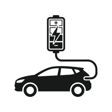 Electric vehicle charging station icon with battery and car vector