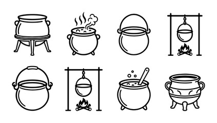 Obraz premium Cauldron Icons Set: Witchcraft, Alchemy, Cooking Pots, Halloween Symbols, Vector Graphics