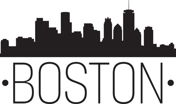 skyline silhouette of boston city landscape, Boston skyline above the word
