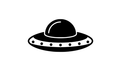 Black UFO Flying Saucer Silhouette Vector Icon Isolated on White Background Minimal Alien Spacecraft Illustration © Md Humaun