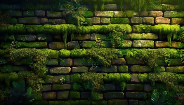Fantasy Moss Covered Brick Wall Background