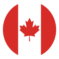 Obraz premium Canada Circle Logo Vector Design ,Canada flag vector illustration in a circular badge design. Canadian national colors emblem with the iconic red maple leaf 