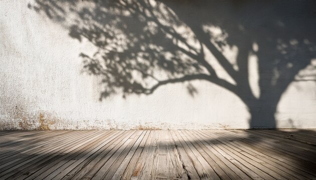 Sombra De Arboles En Pared Rustica Blanca