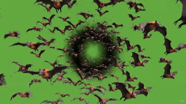Halloween Bat Swarm Green Screen Animation Flying Bats Chroma Key Spooky 4K Video.