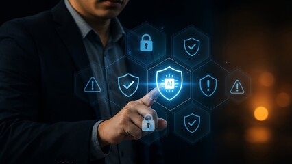 Obraz premium AI Cybersecurity Protection Shield with Artificial Intelligence Security System for Threat Detection, Data Protection and Secure Digital Network Defense