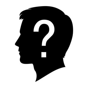 Silhouette of a person's head with a question mark in place of the face vector silhouette illustration anonymous uncertainty identity question confusion searching guessing