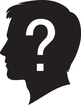 Silhouette of a person's head with a question mark in place of the face vector silhouette illustration anonymous uncertainty identity question confusion searching guessing