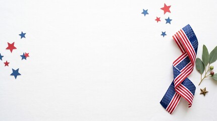 Obraz premium Patriotic red white and blue ribbon and stars composition with patriotic background decoration