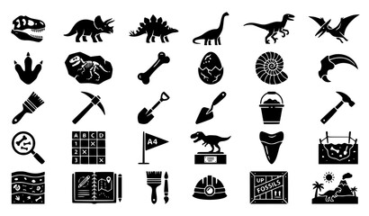 Dinosaur and Excavation Glyph Icon Set with Fossils Paleontology and Prehistoric Vector Collection © Emdadul