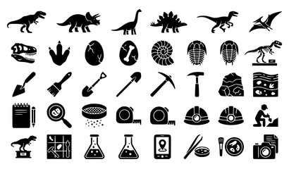 Professional Dinosaur Fossil and Excavation Glyph Icons High Quality Vector Collection © Emdadul