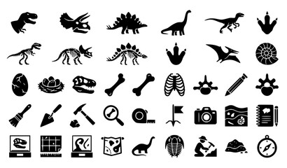 Prehistoric Dinosaur and Fossil Excavation Glyph Icons Editable Vector Set © Emdadul